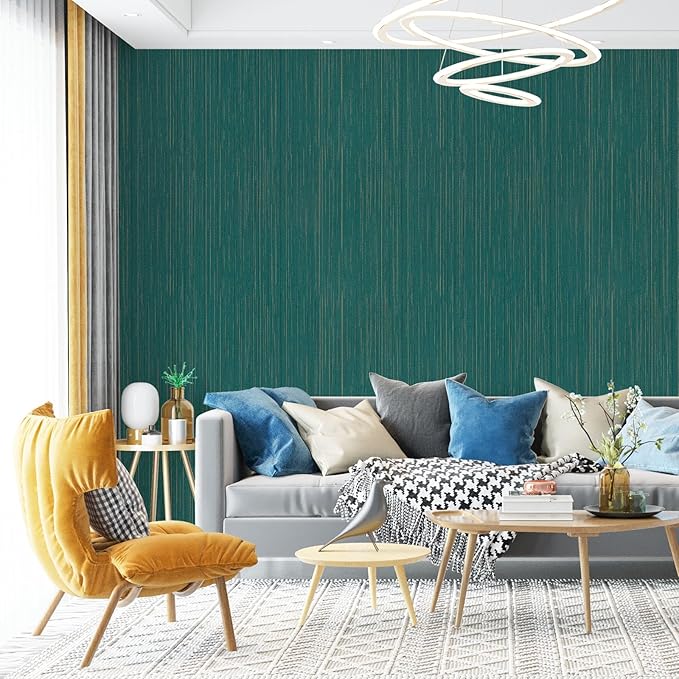 Teal Grasscloth Peel and Stick Wallpaper Texture Contact Paper A Set of 15.7" X - Image 5