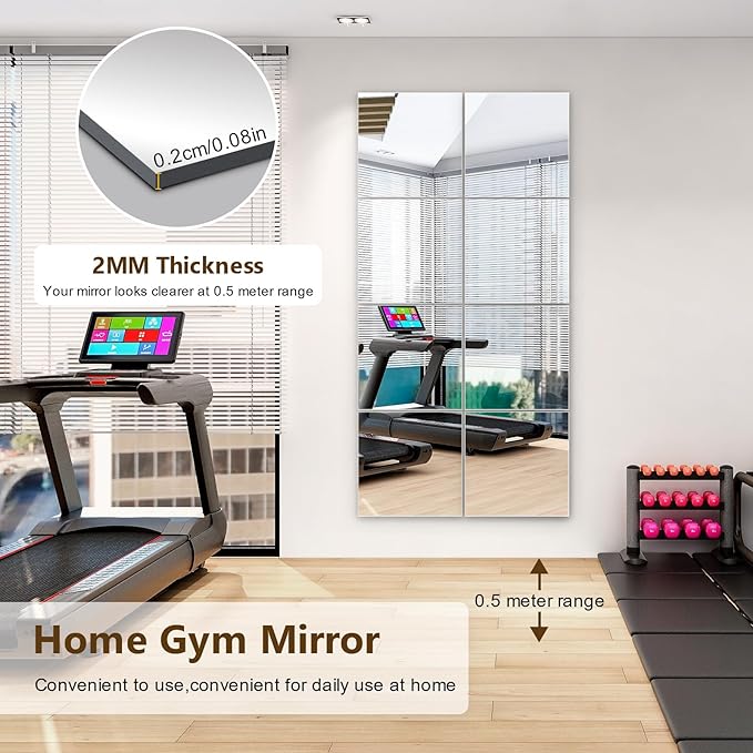 Shiftshade 4 Pack Wall Mirror Full Length, 12 x 12 Inch Acrylic Mirror Tiles - Image 5