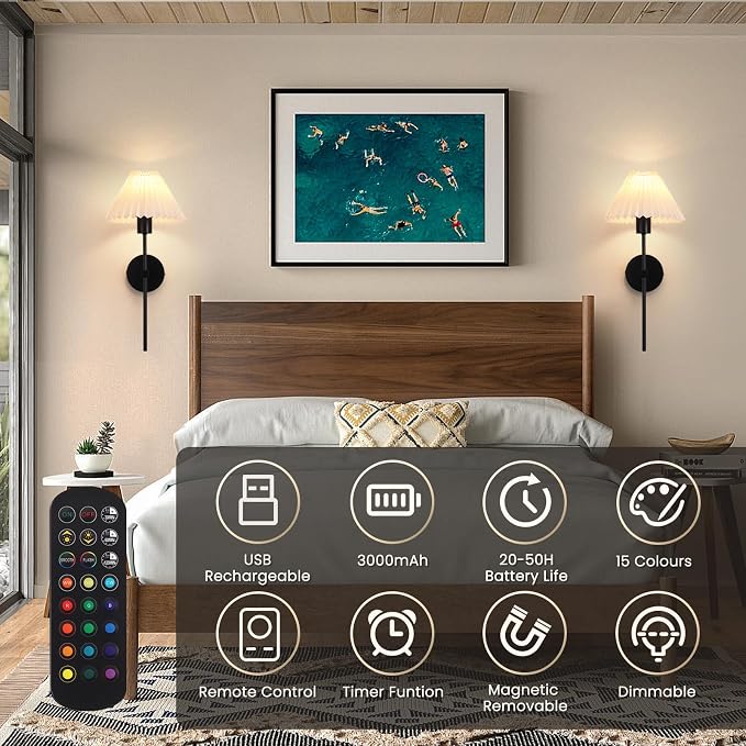 Rechargeable Battery Operated Wall Sconces Sets of 2, 15 Colors Wireless Wall - Image 4