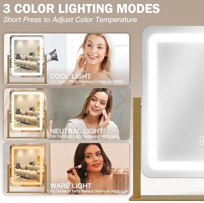 ROLOVE Vanity Mirror with Lights, 12.6"×15" LED Makeup Mirror, Lighted Makeup - Image 3