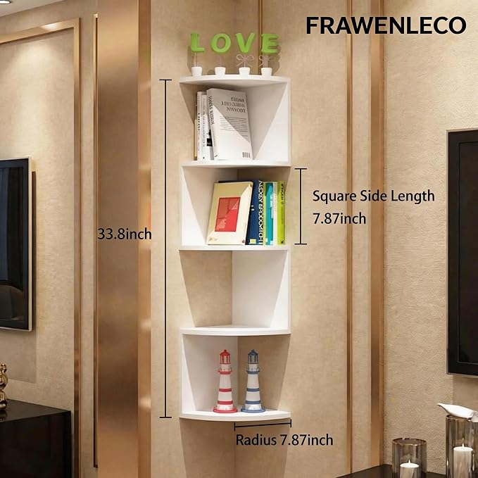 5-Tier Corner Shelf Wall Mount, Screw-Mounted Floating Bookshelf - Image 2