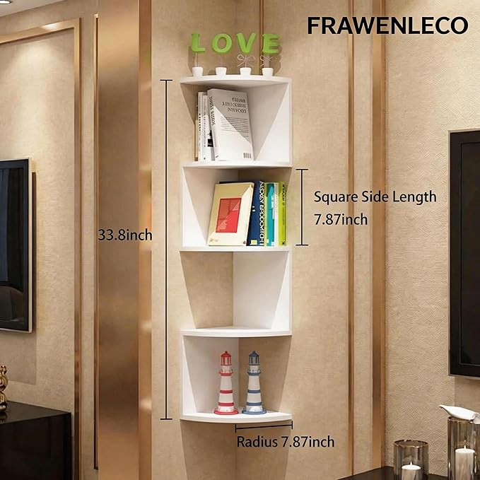 No-Drill Modern Corner Shelf Wall Mount, 5-Tier Floating Storage Rack, Corner - Image 2