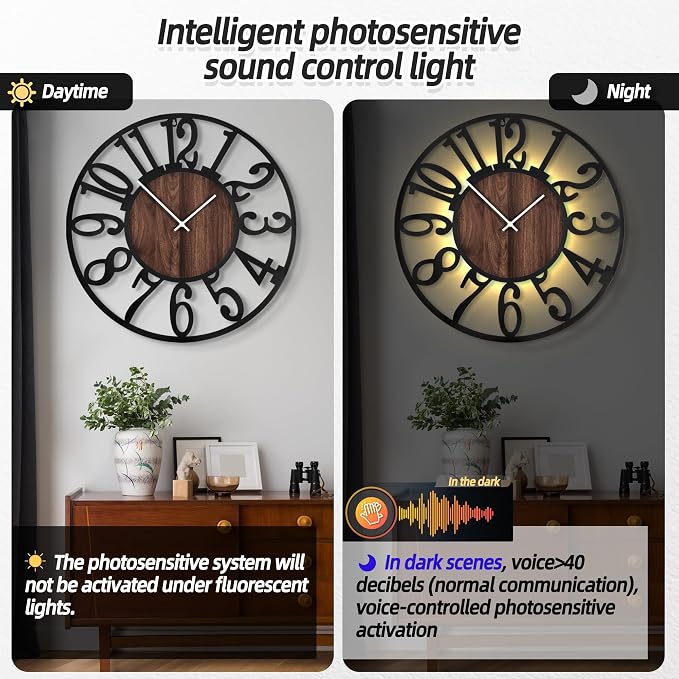 LEIKE Large Wall Clocks with Night Light Battery Operated, Silent Non Ticking - Image 2