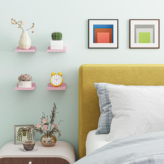 Fixwal Pink Shelves, 5x5 Inches Small Wall Shelf Set of 4, Rustic Wood Floating - Image 7