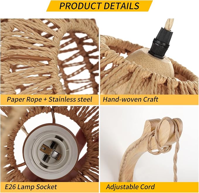 Frideko Rattan Wall Lamp with Plug in Cord Hand Woven Plug in Wall Sconces - Image 5