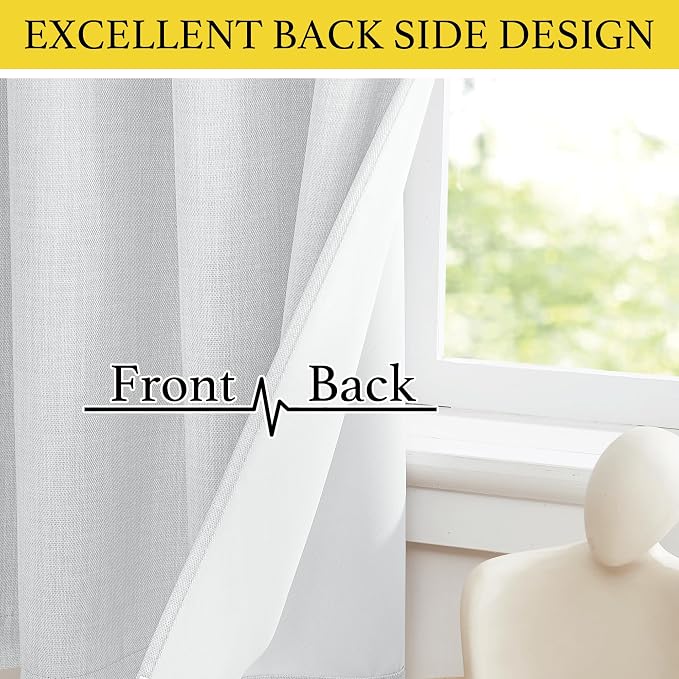 NICETOWN Faux Linen Greyish White Room Darkening Curtain Valances 36 inches Long - Image 5