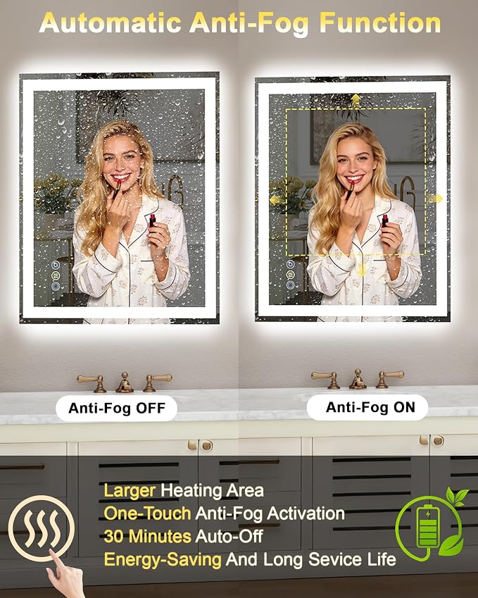 28x36 LED Bathroom Mirror with Lights, Super Bright Front & Backlit Vanity - Image 4