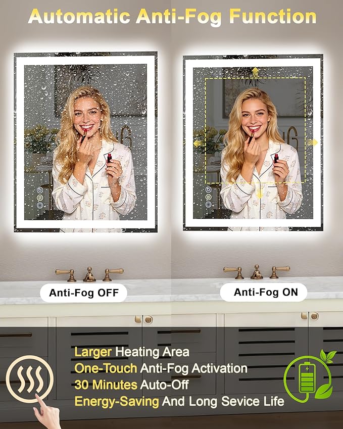 24x32 LED Bathroom Mirror with Lights, Super Bright Front & Backlit Vanity - Image 4