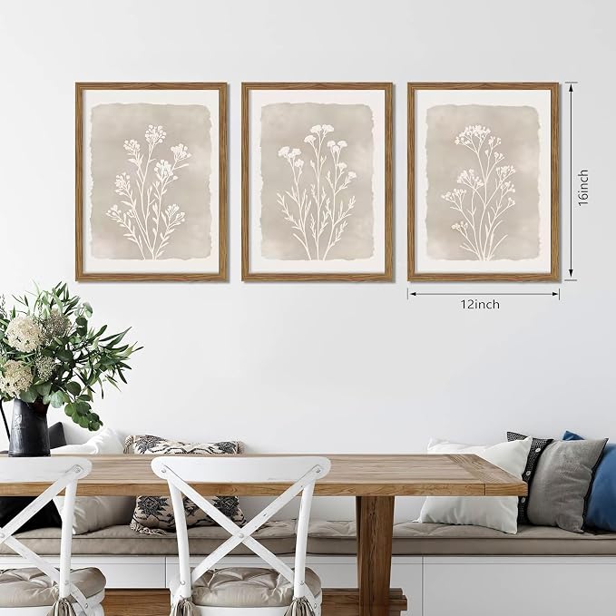Framed Boho Botanical Flower Wall Art Set of 3, Vintage Minimalist Neutral - Image 4