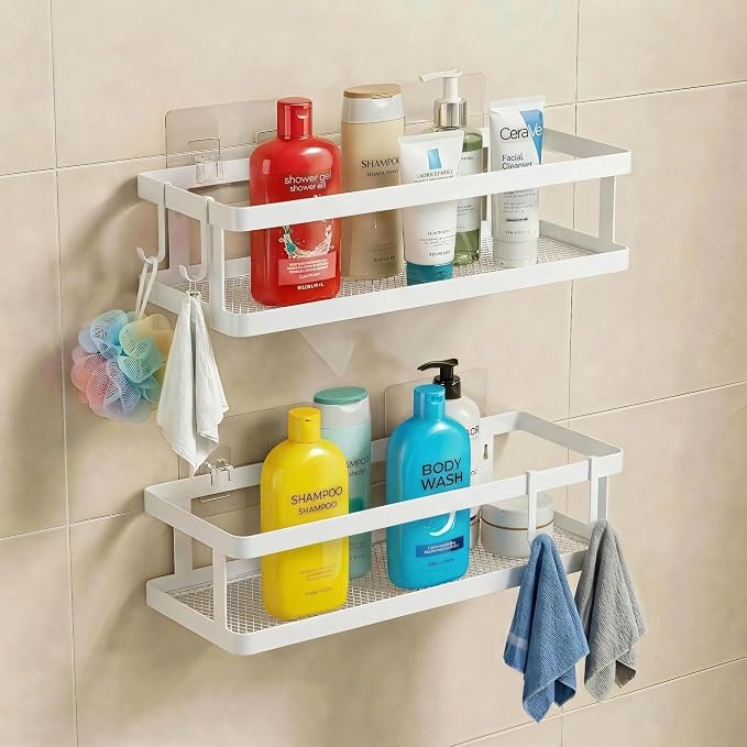 PUSDON 2-Pack Minimalist Shower Caddy Wall Mount, Open Frame Bathroom Shelf - Image 2