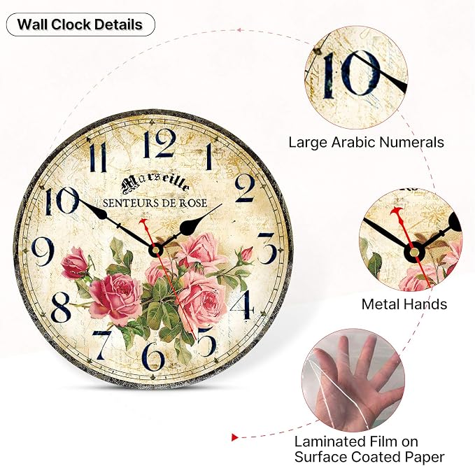 Home Clock 14 Inch Silent Non-Ticking Quartz Movement Wooden Wall Clock Round - Image 5