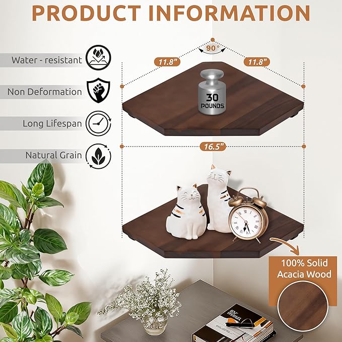 Demigo Hexagon Corner Floating Shelves Wall Mount – Solid Acacia Wood - Image 2