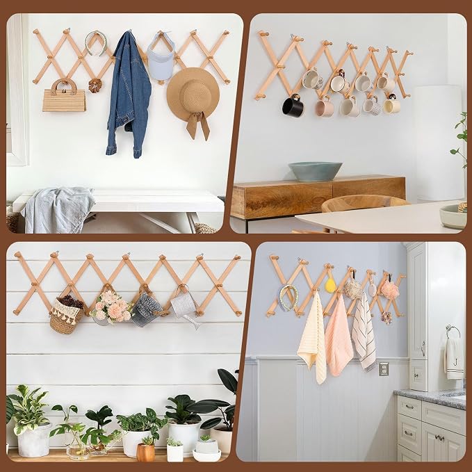 SCUNDA Wall Rack with 20 Hooks, Wooden Wall Expandable Coat Rack - Image 4