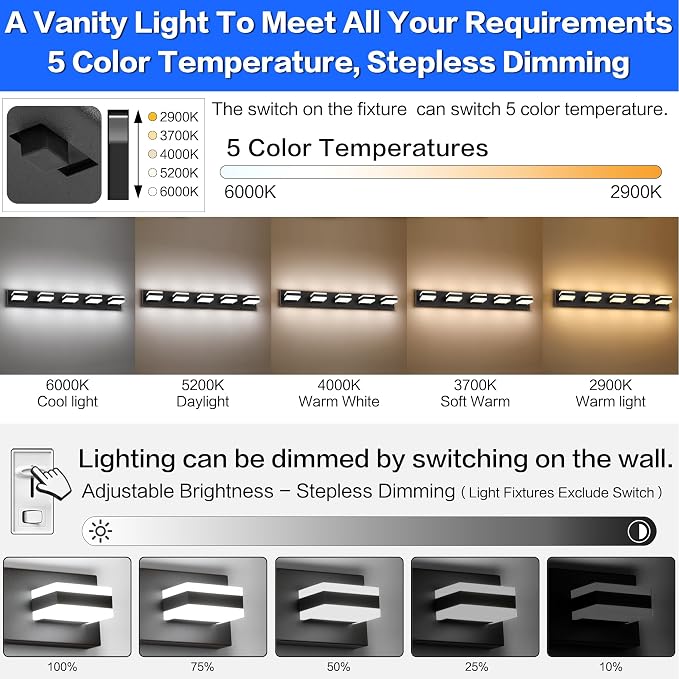 SOLFART Black Vanity Lights for Bathroom, 5 Color Temperature Bathroom Light - Image 2