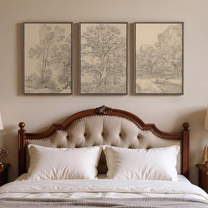 Framed Vintage Tree Sketch Set of 3 Wall Art by Cuspin
