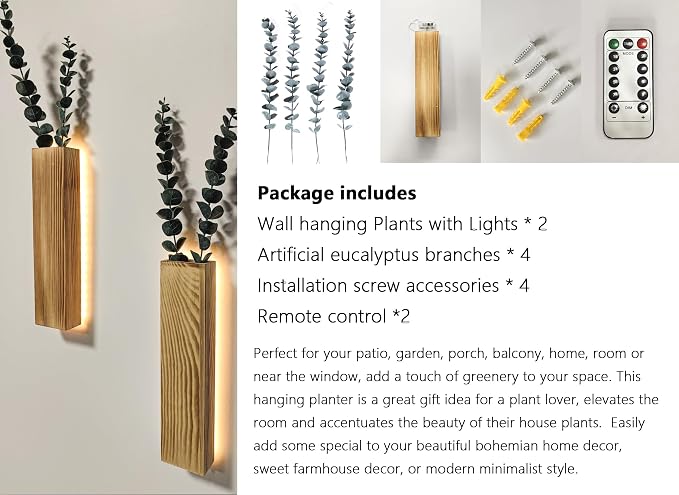 Artificial Eucalyptus with LED Lights Wall Planters Rustic Wall Decor with - Image 3