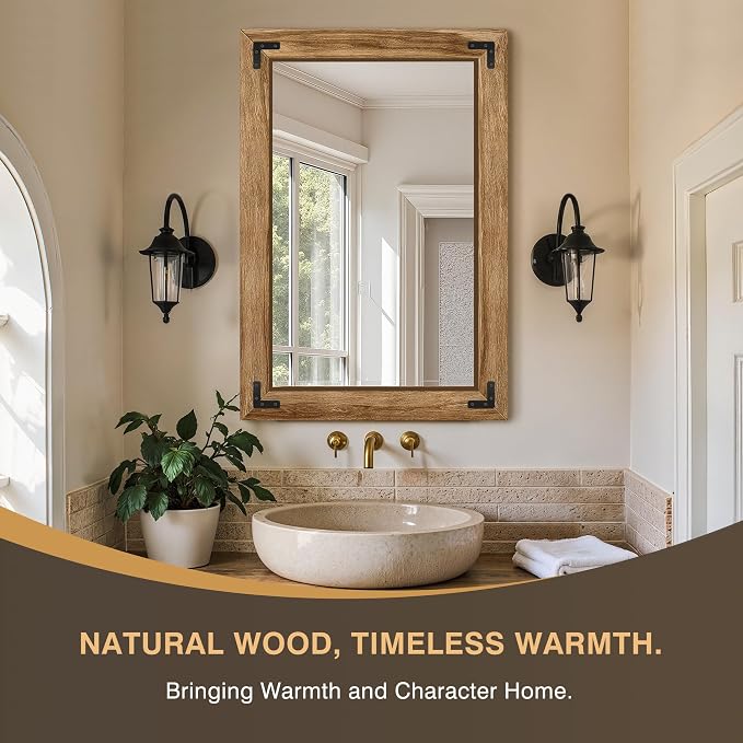 Wooden Bathroom Mirror for Wall, for Farmhouse, Living Room, Entryway Decor - Image 3