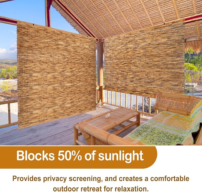 DoubleFill 2 Pcs Bamboo Shades Outdoor Reed Roll Up Blinds 72" W x 72" H - Image 7