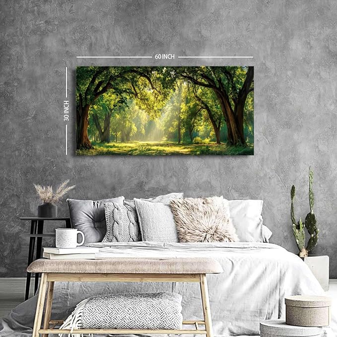 Green Forest Wall Art Panoramic Woodland Landscape Canvas Pictures Nature Wall - Image 3