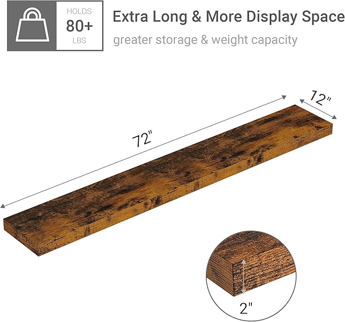 Vivelove 12 Inch Deep Floating Shelves 72 inch Long, 72 x 12 Wide Wall Shelves - Image 3