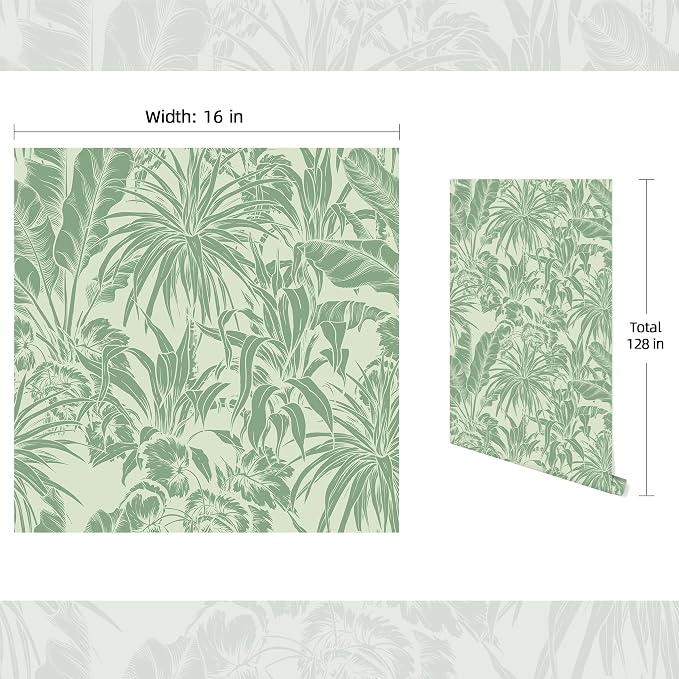 FLFK Tropical Leaf Peel and Stick Wallpaper 16" x 128" Green Wallpaper Modern - Image 2