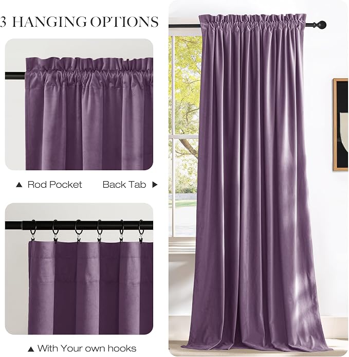 NICETOWN Lavender Purple Velvet Curtains 84 inches Long - Image 6