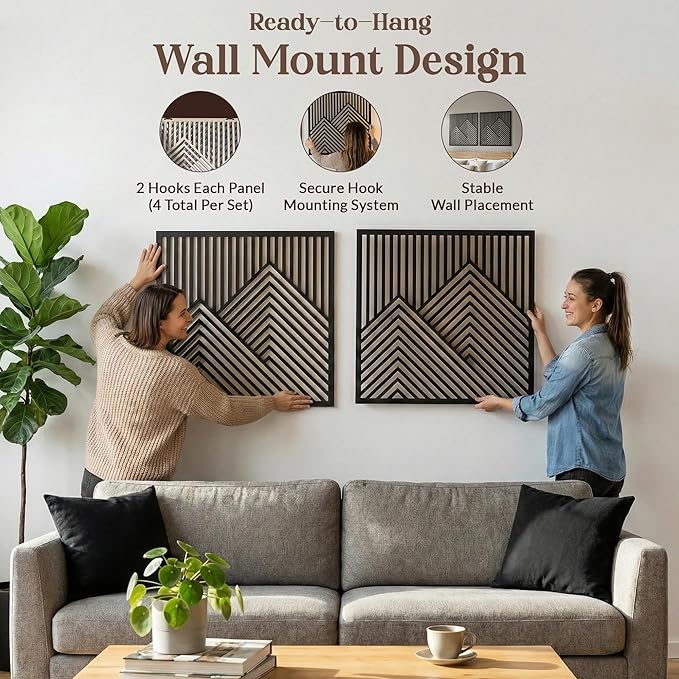 River's Edge Essentials Wood Mountain Wall Decor – Set of 2 Modern Wood Wall Art - Image 3