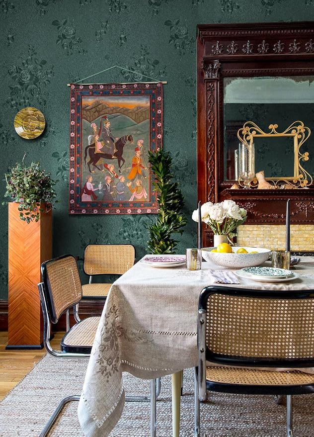 Erfoni 394"x17.7" Dark Green Floral Embossed Wallpaper - Image 4