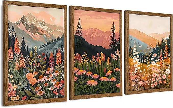 WRFON Botanical and Flower Canvas Wall Art, Framed Mountain Landscape Wall Art by Unknown