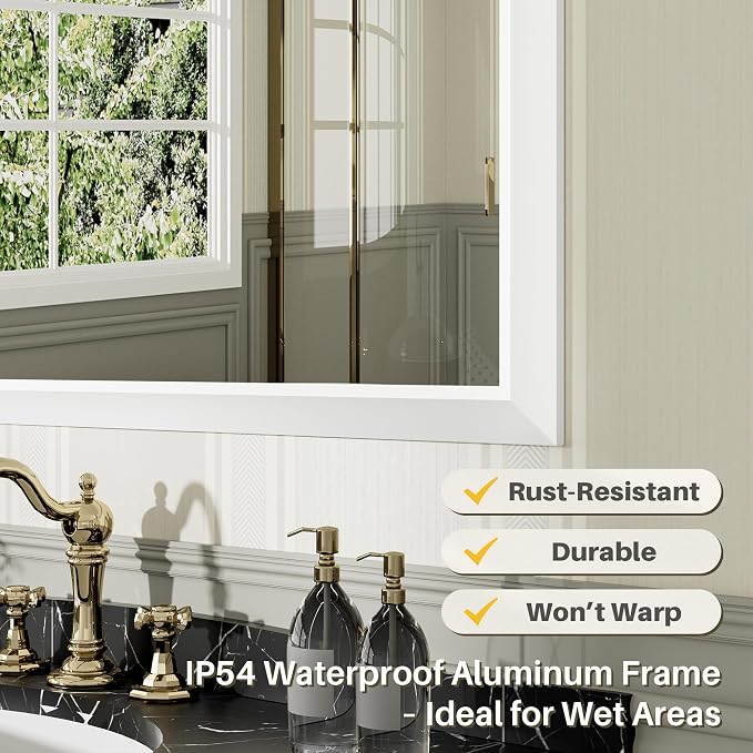 40x30 Inch White Bathroom Mirror - Image 3