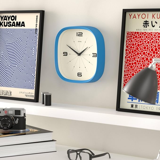 JONES CLOCKS® Pulsar wall Clock | Square Rounded Retro Clock | 10 inch | Blue | - Image 5
