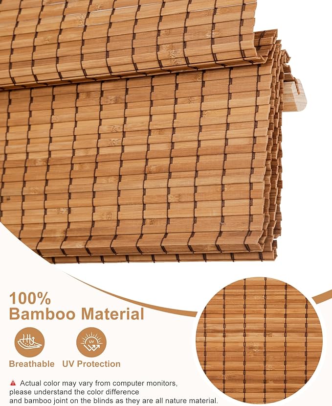 60''W X 72''H Cordless Bamboo Roman Shades - Image 5