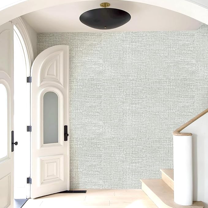 Amiya Grasscloth Grey Wallpaper Peel and Stick Faux Fabric Linen Contact Paper - Image 7