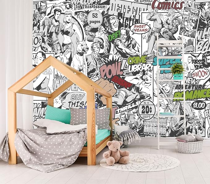 XMPMBM-Cartoon Hand-Painted Comics Nursery Room Fabric Wallpaper Kids Gaming by XMPMBM-Wallpaperthatwontpeeloff