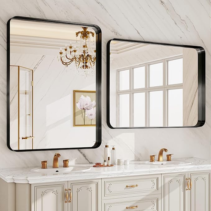 30x36 Inch Black Metal Framed Bathroom Mirror - Image 2