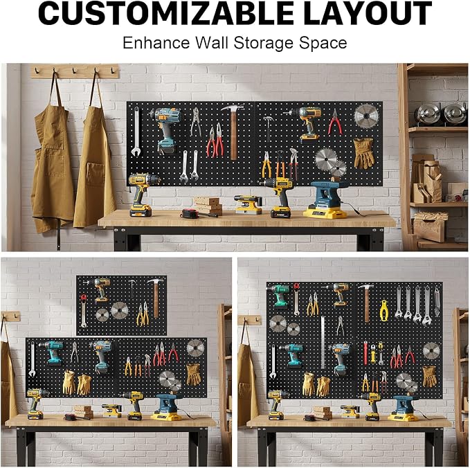 Peg Board, 3 Pack Metal Pegboard Panels Black Pegboards Wall Organizer - Image 7