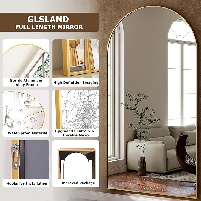 GLSLAND-77 x38 Arched Full Length Mirror - Image 3