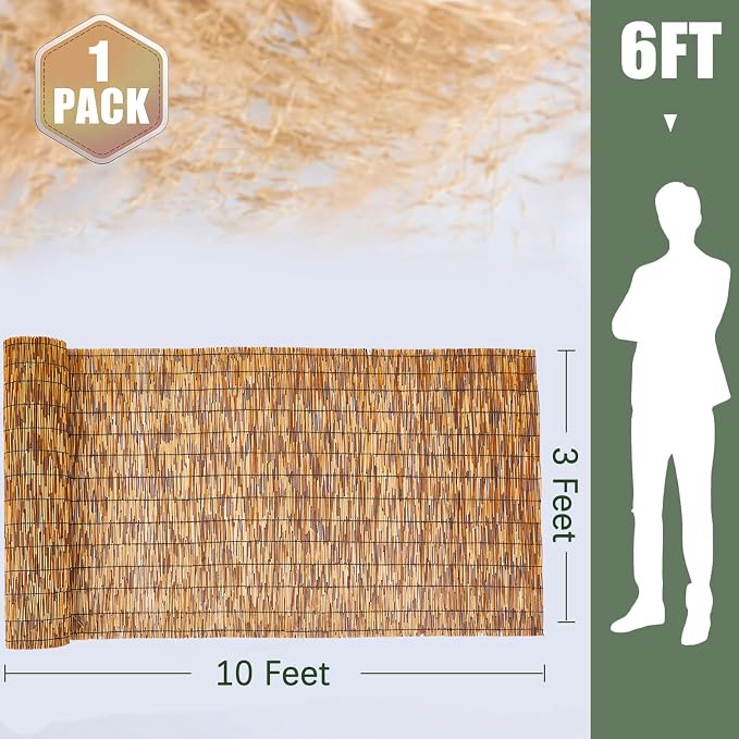 Barydat 1 Pcs 3 x 10 ft Reed Fence Roll, 85% Shade Bamboo Privacy Screen - Image 2
