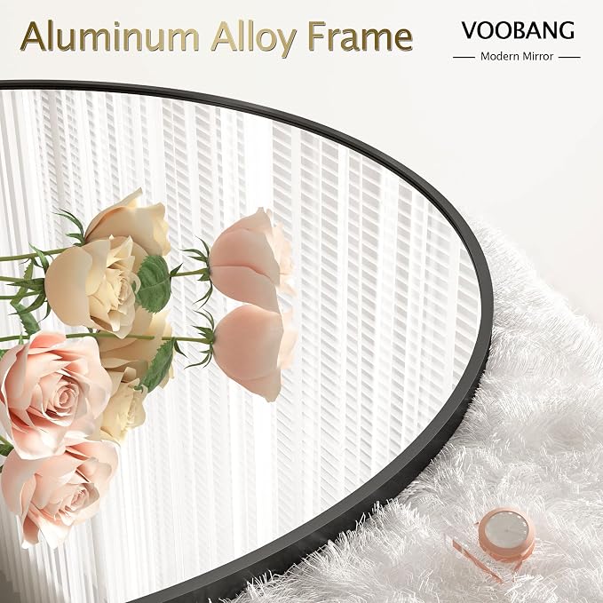 VooBang Round Mirror 36" Black Wall Mounted Circle Mirrors Vanity Mirror - Image 2