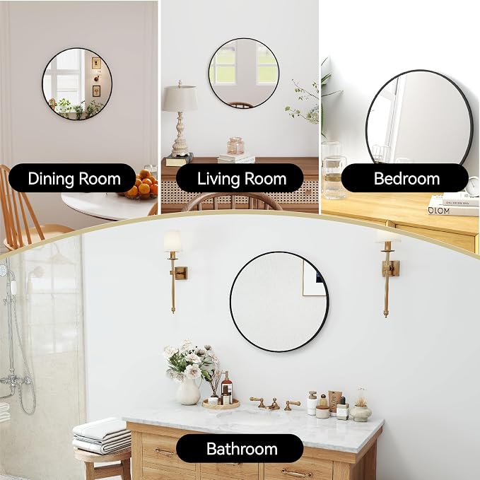 SCWF-GZ 20" Round Mirror Circle Wall Mounted Hanging or Against Wall Metal - Image 2