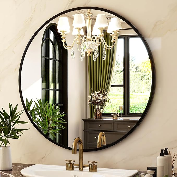 HARRITPURE Round Mirror 19.6 Black Wall Mounted Circle Mirrors Vanity Mirror - Image 2