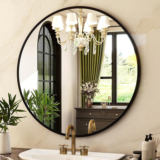 HARRITPURE Round Mirror 24 Black Wall Mounted Circle Mirrors Vanity Mirror - Image 3