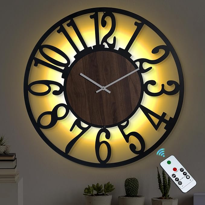LEIKE Large Wall Clock 30'' Lighted Rustic Wood Clock by LEIKEWALLCLOCK