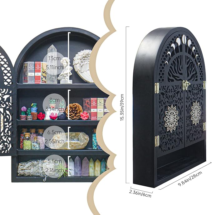 Large Crystal Display Shelf for Wall, Crescent Moon Phase Shelf Wall Decor - Image 3
