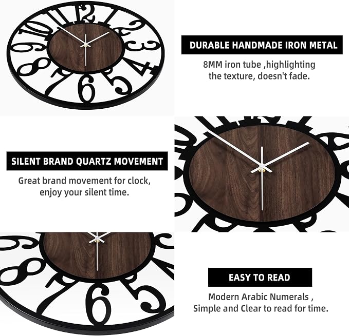 LEIKE Large Wall Clocks, Non Ticking, Battery Operated Big Retro Round Modern - Image 4
