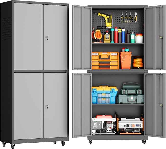 Garage Storage Cabinet with Wheels, Lockable Metal Storage Cabinet by Yoonkool
