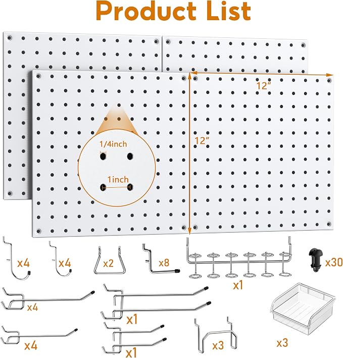 Peg Board, 4 Pack White Peg Board Panels, 50lbs Load Capacity Each, Pegboard - Image 2