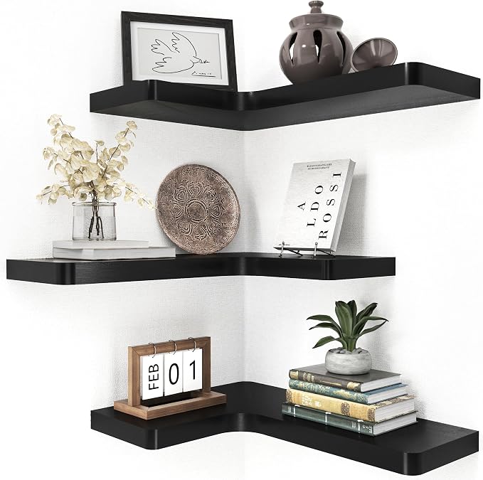 fuqing Corner Floating Shelves for Storage, Solid Wood, Wall Mount Wooden by Fuqing