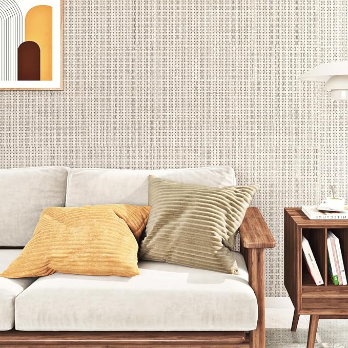 FunStick 16"x240" Thick Beige Wallpaper Peel and Stick Modern Grasscloth - Image 5