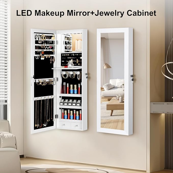 Mirror Jewelry Cabinet, Wall/Door Mounted Jewelry Armoire - Image 3